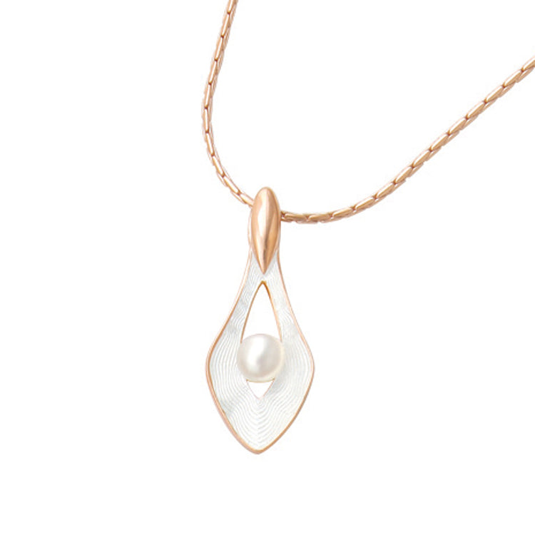 Vitreous Enamel on Rose Gold Plated Sterling Silver Diamond Teardrop Shaped Necklace Set with a Pearl - White. AdjustablVitreous Enamel on Sterling Silver Teardrop Shaped Necklace Set with a Pearl - Blue. Adjustable 18 inch chain. By Nicole Barr.  Dimensions: 30mme 18 inch chain. By Nicole Barr.
