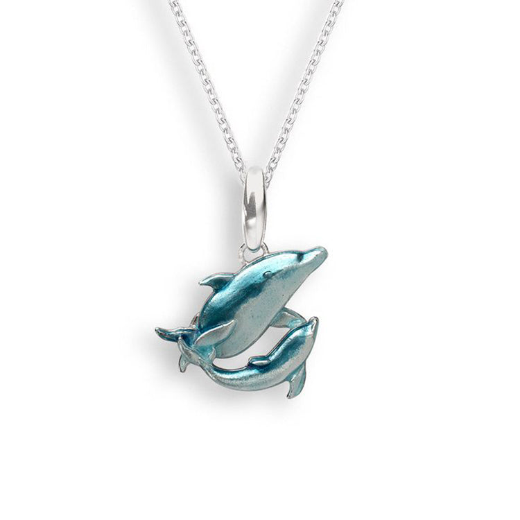 Mother and Baby Dolphin Necklace Sterling and Enamel