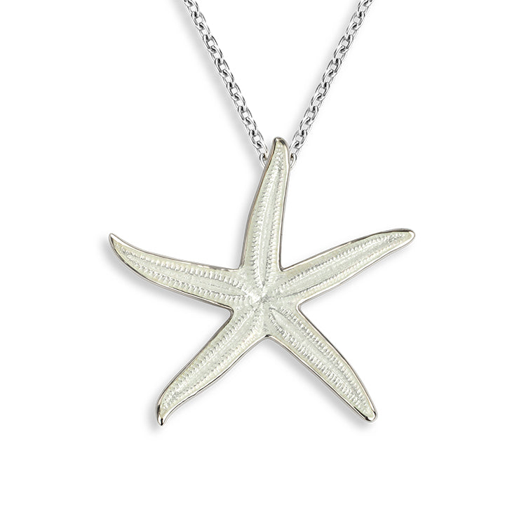White Vitreous Enamel on a Sterling Silver Sea Star Pendant by Nicole Barr Jewelry. 25mm. Adjustable 18 inch Rolo Chain included.
