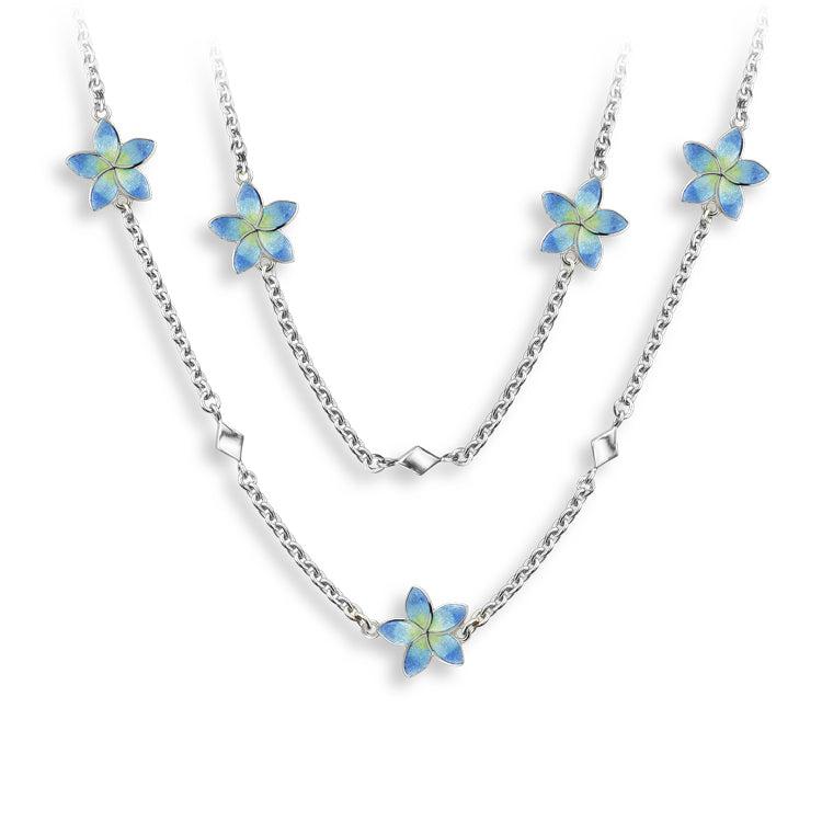 Blue Plumeria Flower Station Chain Sterling &amp; Enamel