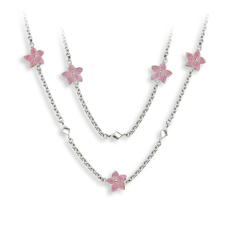 Pink Flower Station Chain Sterling &amp; Enamel