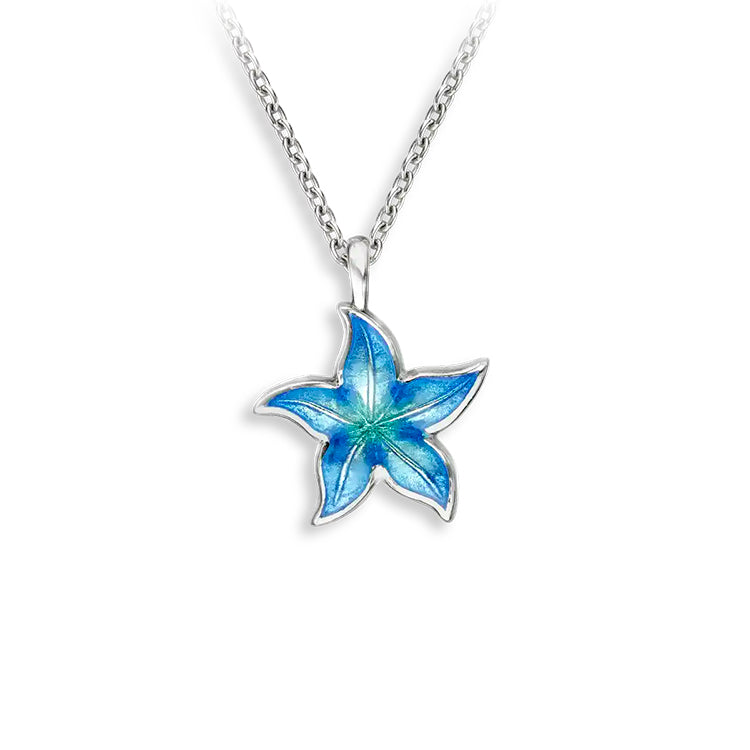 Vitreous Blue Enamel on Sterling Silver Tiny Starfish Pendant on adjustable 18" rolo chain - By Nicole Barr Jewelry. Polished back and Rhodium Plated finish for easy care. Dimensions: 10mm