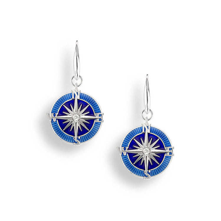 Compass Rose Earrings, Sterling and Enamel