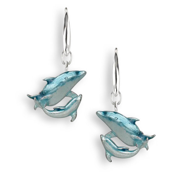 Mother and Baby Dolphin Wire Earrings Sterling and Enamel