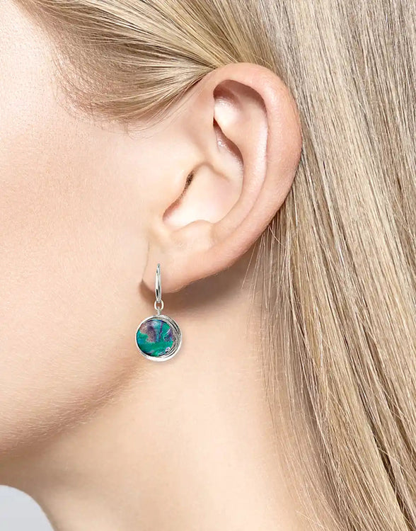 Blue Aurora Circle Earrings, Sterling