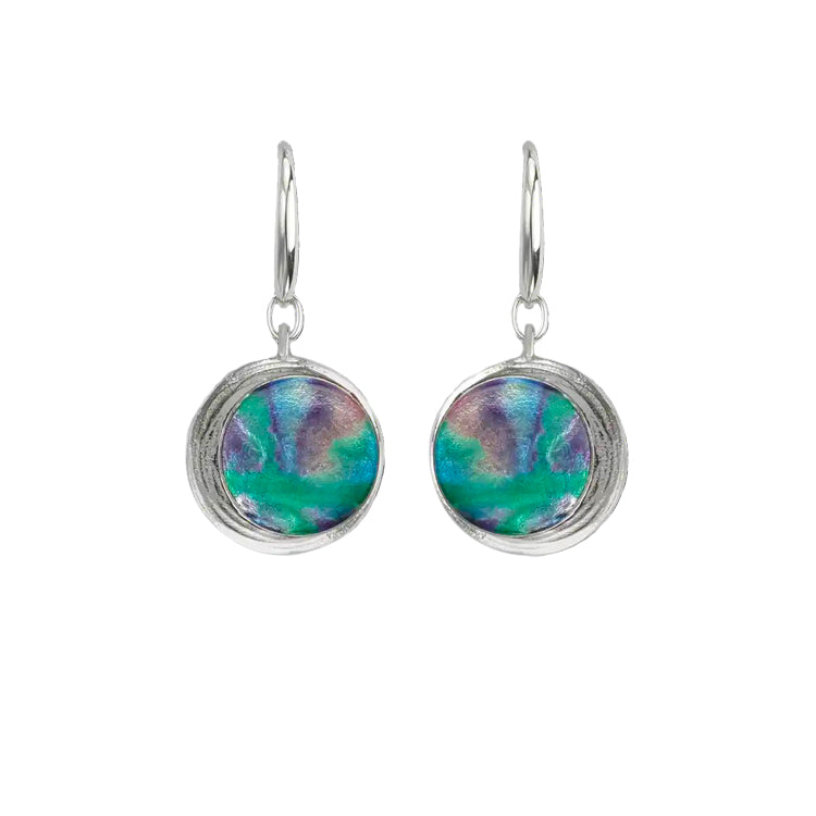 Blue Aurora Circle Earrings, Sterling