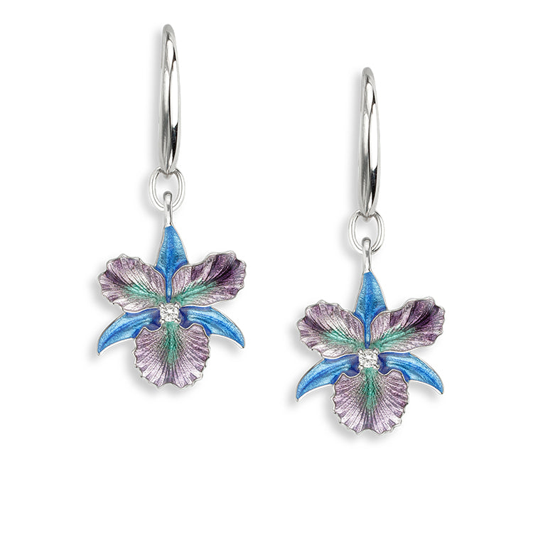 Orchid Earrings, Sterling and Enamel