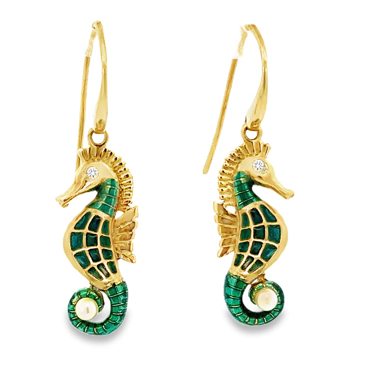 Seahorse Earrings, 18Kt