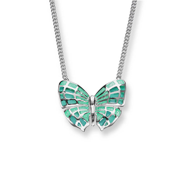 Sterling Silver Turquoise Butterfly Necklace. Rhodium Plated for easy care. By Nicole Barr Jewelry.