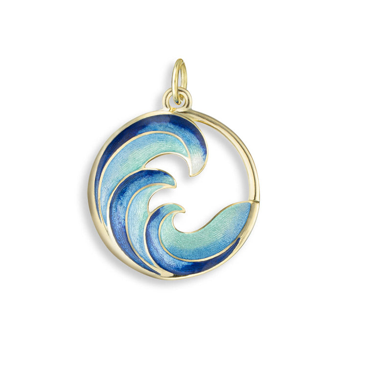 Turquoise Ocean Waves Pendant in 18Kt Yellow Gold with Vitreous Enamel by Nicole Barr Jewelry. Polished finish on b
