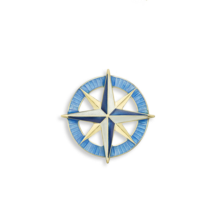 Compass Rose Pendant in 18Kt Yellow Gold with Vitreous Enamel by Nicole Barr Jewelry. Polished finish on back.
