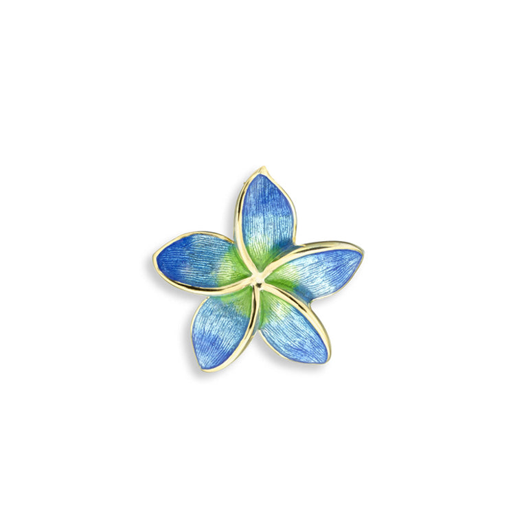 Plumeria Flower Pendant in 18Kt Yellow Gold with Vitreous Enamel by Nicole Barr Jewelry. Polished finish on back
