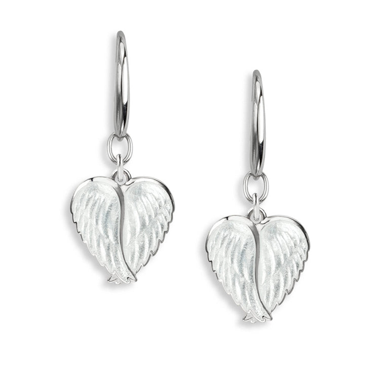 White Angel Wings Wire earrings in Sterling Silver with Vitreous Enamel by Nicole Barr Jewelry. Rhodium Plated for easy care. 