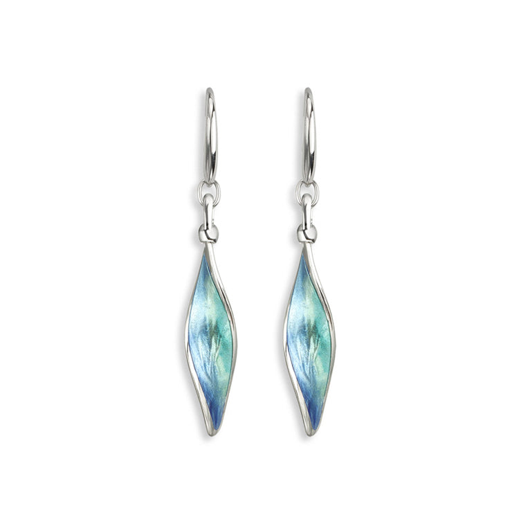 Blue Ocean Aurora Double-Sided-Twist Wire Earrings in Sterling Silver with Vitreous Enamel by Nicole Barr Jewelry. Rhodium Plated for easy care.  Dimensions; 25mm