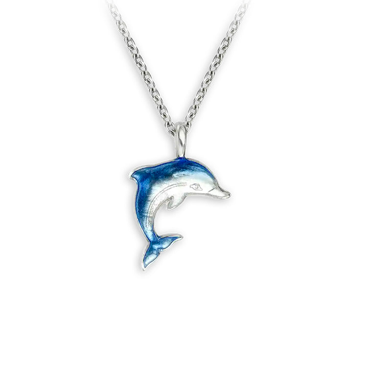 Tiny Dolphin Necklace Sterling and Enamel