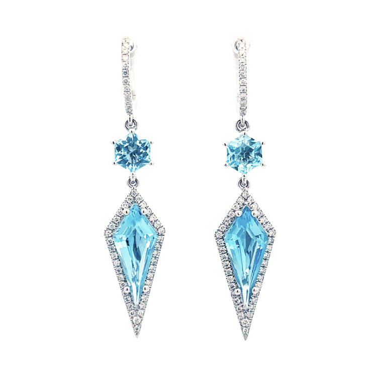 Blue Topaz and Diamond Earrings, 14Kt