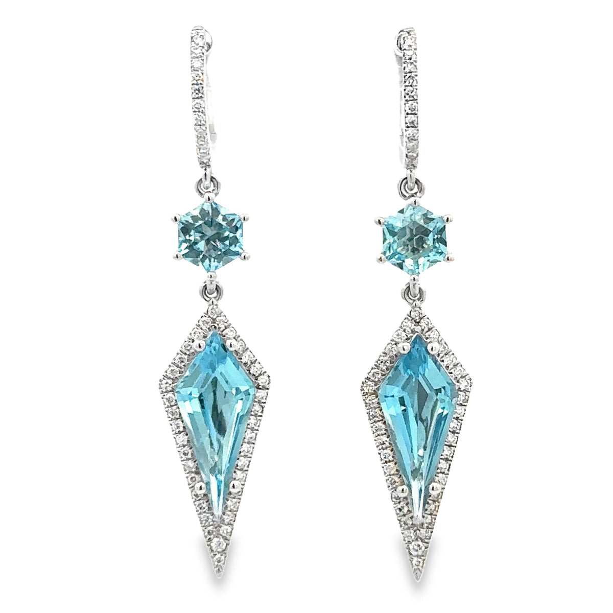 Blue Topaz and Diamond Earrings, 14Kt