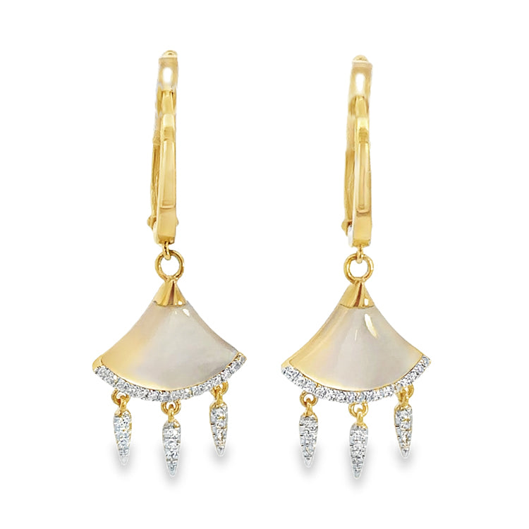 Mother -of-Pearl and Diamond Earrings, 14Kt