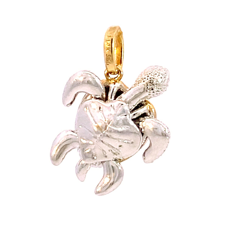 Back view of 14KT Yellow and White Gold Articulated Turtle Pendant with .06TW Diamonds.  A 14Kt Yellow Gold, 18&quot; cable chain is included.