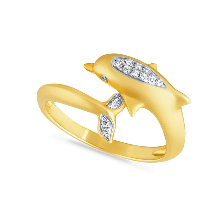 Dolphin Ring with Diamonds, 14Kt