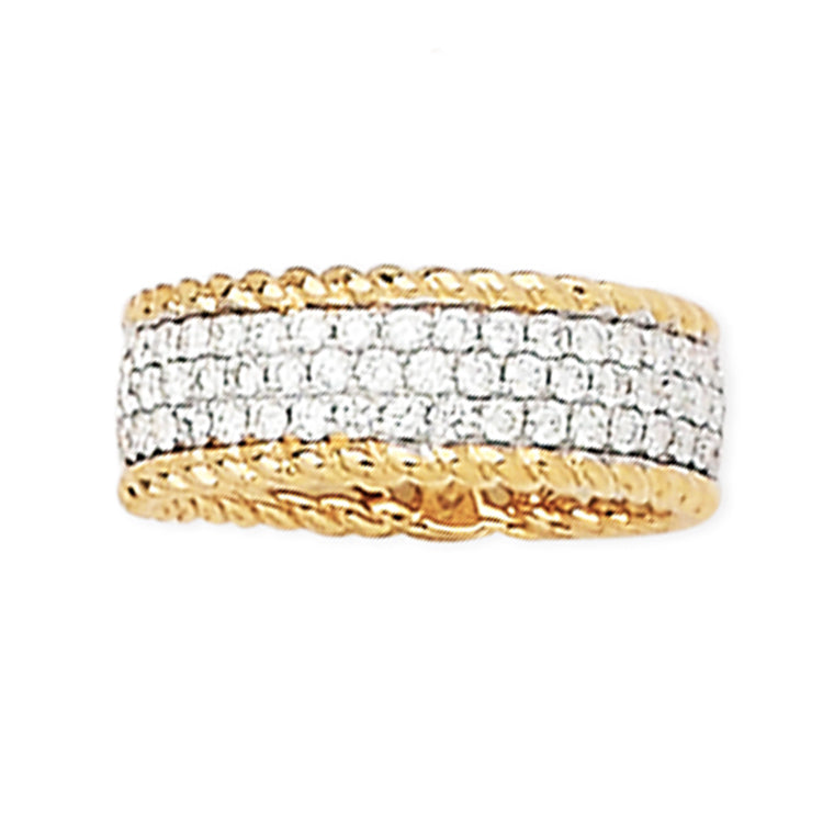 14KT Yellow Gold Rope Edge Pave' Band with .75TW Diamonds Highlighted with Rhodium.   Stock Size 6.5.