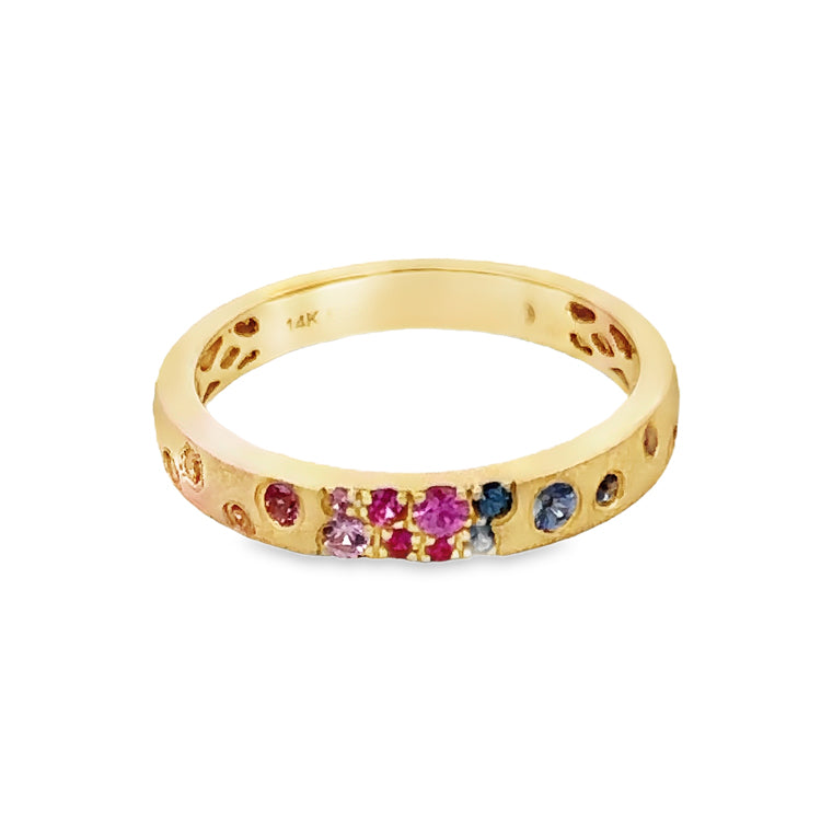 Rainbow Sapphire Confetti Band Ring, 14Kt