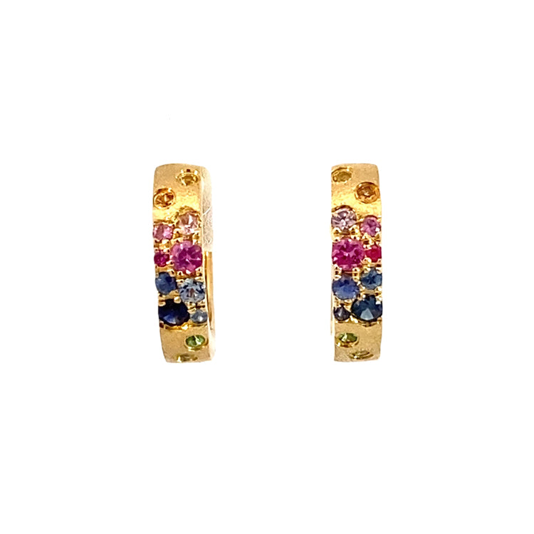 Rainbow Sapphire Hoop Earrings, 14Kt