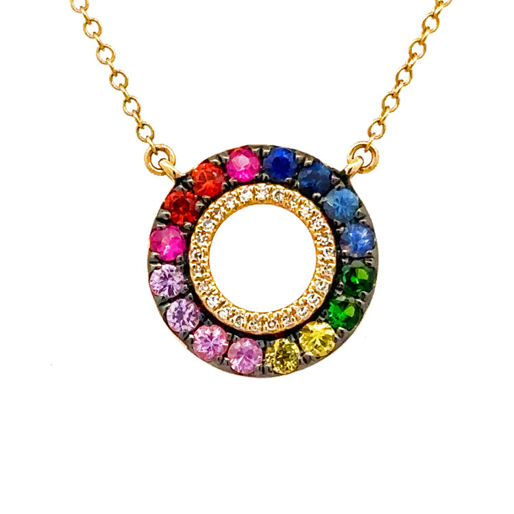 Rainbow Sapphire Circle Necklace