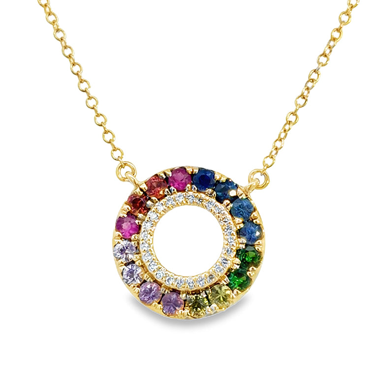 Rainbow Sapphire Circle Necklace