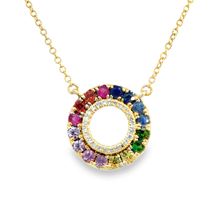 Rainbow Sapphire Circle Necklace