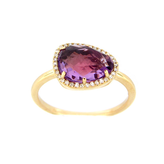 Amethyst and Diamonds Ring, 14Kt