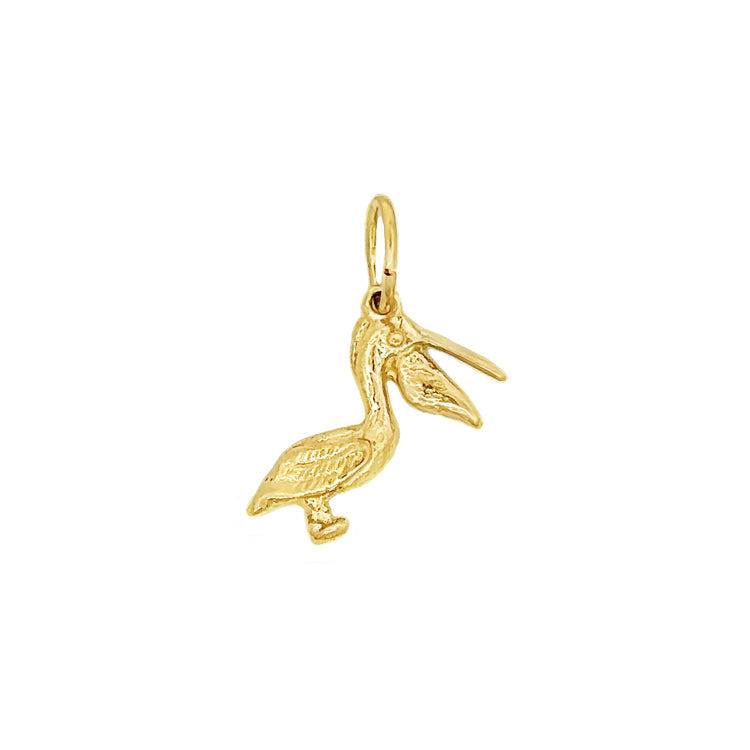 14Kt Yellow Gold 3 Dimensional Small Pelican with Beak Open, Pendant / Charm.&nbsp; An original Cedar Chest Design.  Dimensions; 3/4" drop, 1/2" wide