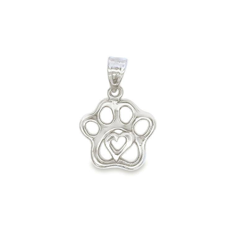 14Kt White Gold Heart Paw Print Pendant. An original Cedar Chest Design.  Dimensions: 1/2" diameter, 3/4" total drop