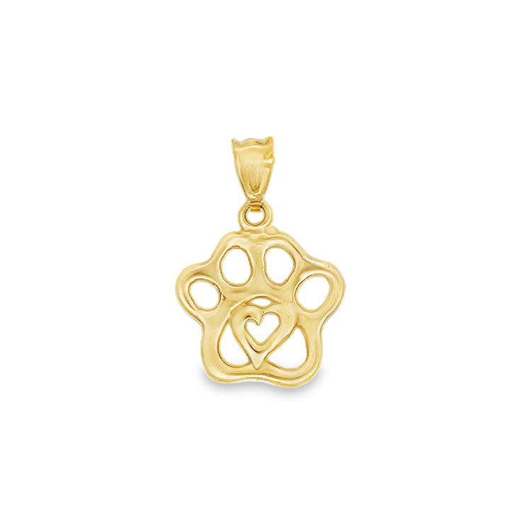 14Kt Yellow Gold Heart Paw Print Pendant. An original Cedar Chest Design.  Dimensions: 1/2&quot; diameter, 3/4&quot; total drop