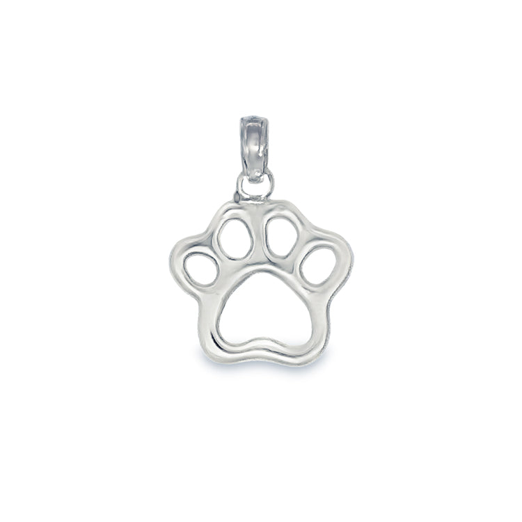 14Kt White Gold Paw Print Pendant. An original Cedar Chest Design.  Dimensions: 1/2&quot; diameter, 3/4&quot; total drop