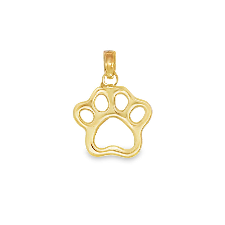 14Kt Yellow Gold Paw Print Pendant. An original Cedar Chest Design.  Dimensions: 1/2&quot; diameter, 3/4&quot; total drop