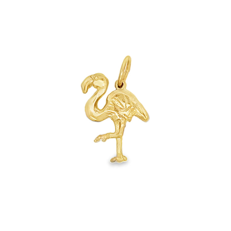 14Kt Yellow Gold Solid 3-D Flamingo Charm. An Original Cedar Chest Design. - Also Available in White or Rose Gold  Dimensions: 3/4&quot; Drop Including Jumpring, 1/2&quot; Width