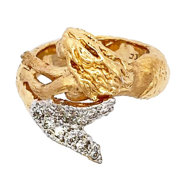 14Kt Yellow Gold Mermaid Ring with .25TW of Diamonds. An Original Cedar Chest D