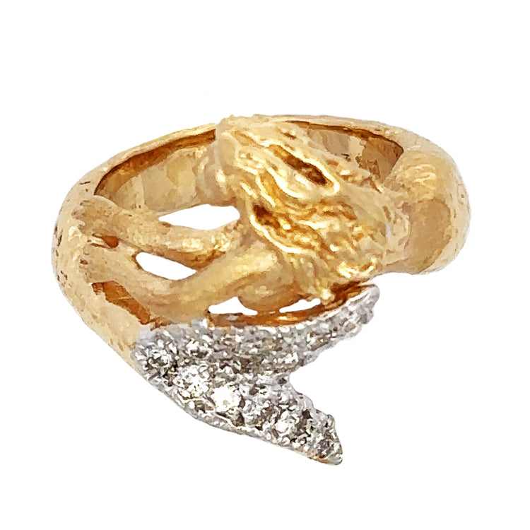 14Kt Yellow Gold Mermaid Ring with .25TW of Diamonds. An Original Cedar Chest D