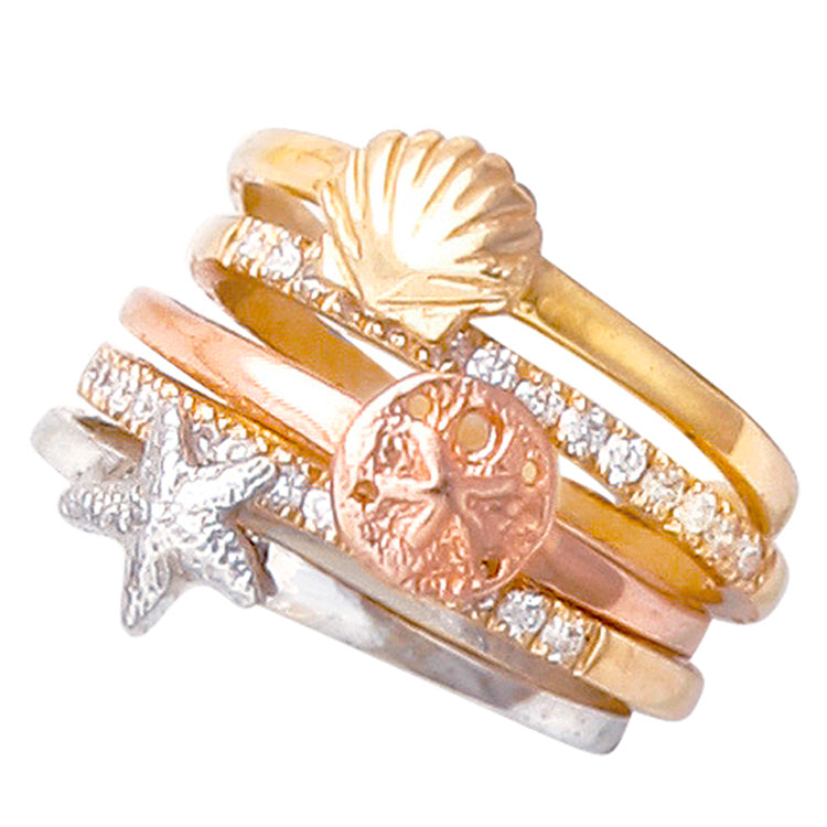 Shell and Diamond Stack Rings