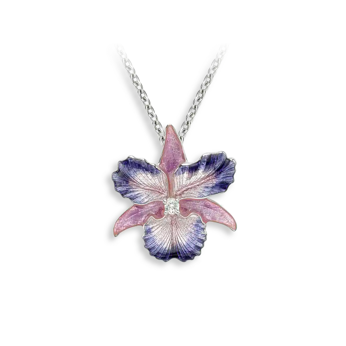 Orchid Necklace, Sterling and Enamel