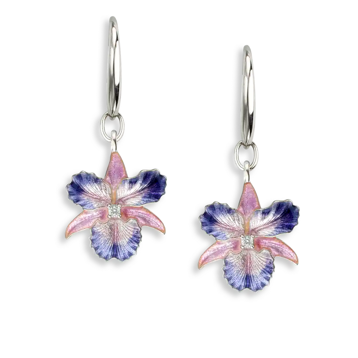 Orchid Earrings, Sterling and Enamel