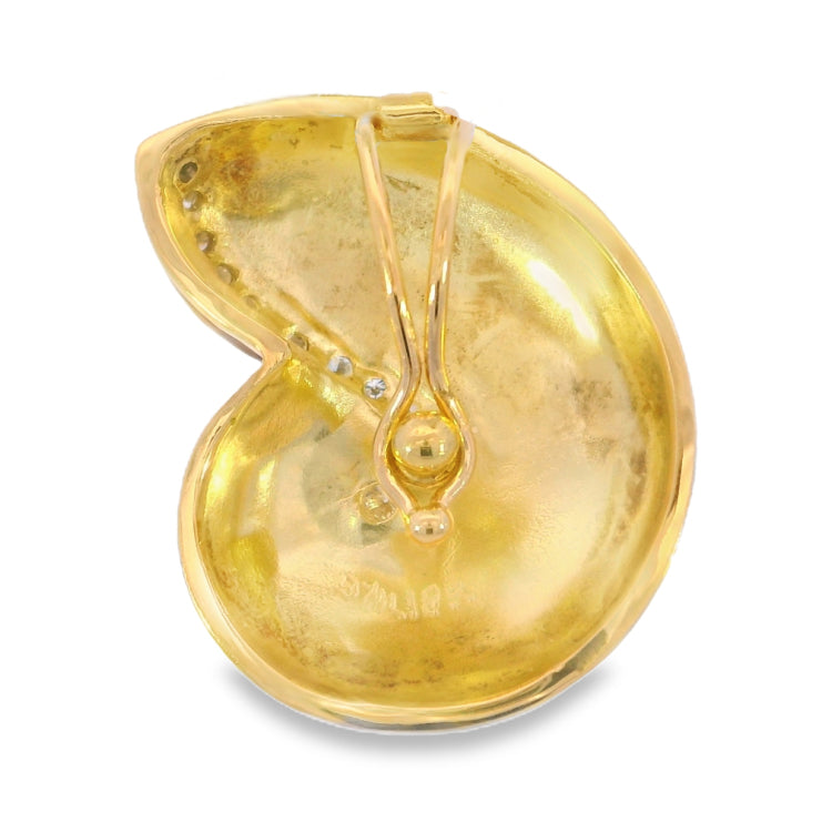 Reverse view of 18Kt enameled Nautilus pendant with enhancer clip bail.