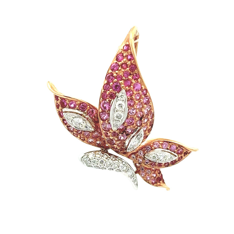 VIDEO OF 18Kt Rose and White Gold Butterfly Pendant with .68tw Pink sapphires and .19tw Diamonds.
