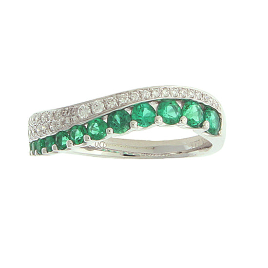 Estate 14Kt White Gold Emerald and Diamond Ring