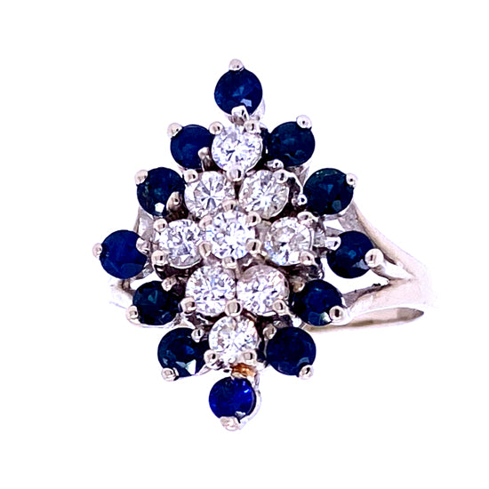 14Kt White Gold Estate Diamond and Sapphire Ring