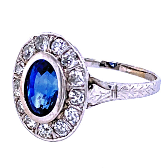 18Kt Art Deco Estate Sapphire and Diamond Ring