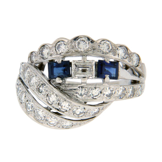 14Kt White Gold Estate Diamond and Sapphire Ring