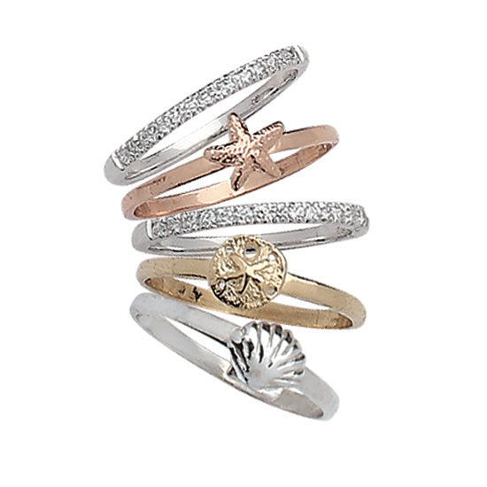 diamond and shell stack rings