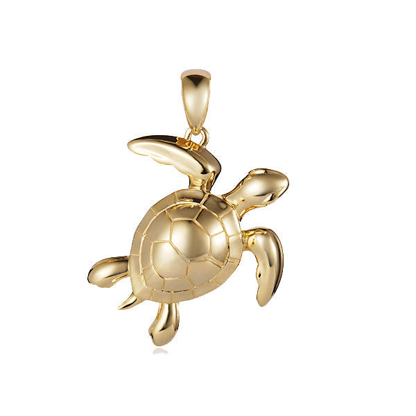 14Kt Yellow Gold Large 3-D Turtle Pendant by Alamea. Dimensions: 1-1/2" Drop Including the Bail, 1-1/4" Width